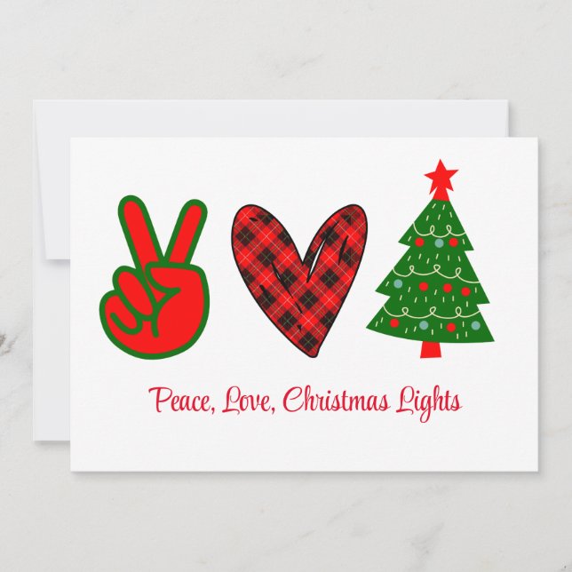 Cartes Pour Fêtes Annuelles Peace Love Noël Lumières Rouge Vert (Devant)