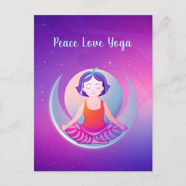 Cartes Pour Fêtes Annuelles Peace Love Yoga fille méditation dans l'espace (Devant)