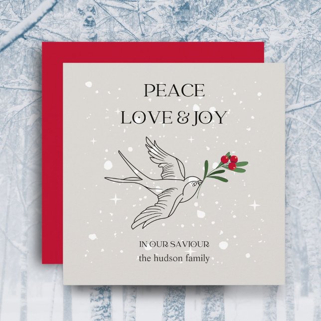 Cartes Pour Fêtes Annuelles Peace Loy Joy Oiseau Red Berry neige Noël (Créateur téléchargé)