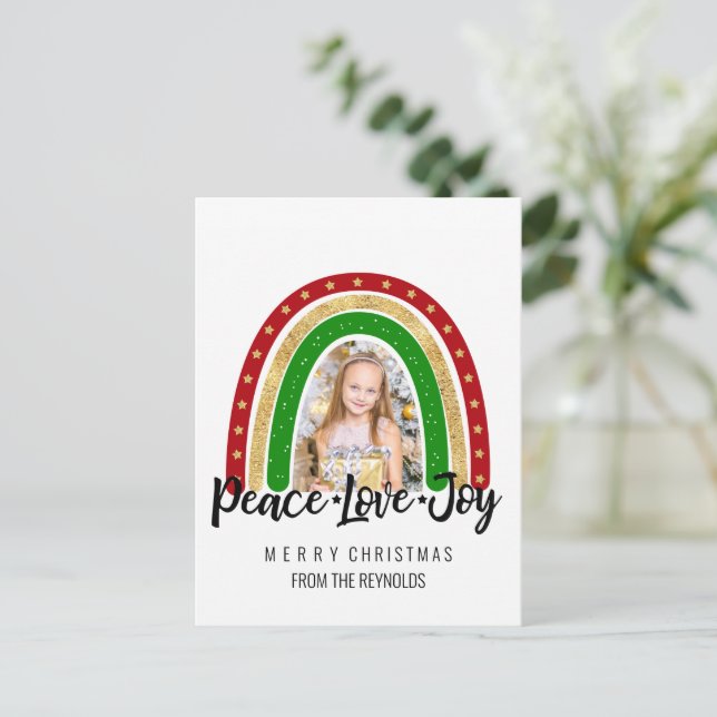 Cartes Pour Fêtes Annuelles Peace Loy Joyeux Noël Rainbow Photo (Debout devant)