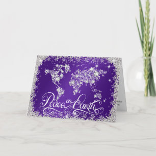 Cartes Pour Fêtes Annuelles Peace on Earth Diamonds Royal Purple PERSONNALISÉ