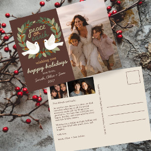 Cartes Pour Fêtes Annuelles Peace on Earth Doses Noël CUSTOM 3 PHOTO