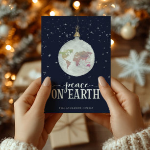 Cartes Pour Fêtes Annuelles Peace on Earth Globe Ornament Blue