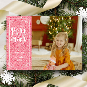Cartes Pour Fêtes Annuelles Peace on Earth Parties scintillant rose Élégant Sc