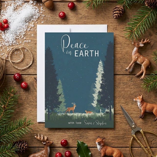 Cartes Pour Fêtes Annuelles Peace on Earth Woodland Evergreen Forest  (Créateur téléchargé)
