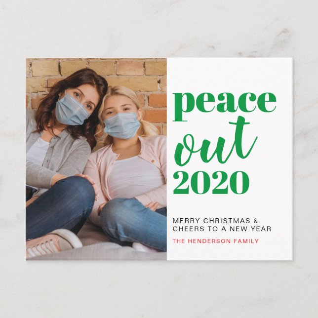Cartes Pour Fêtes Annuelles Peace Out 2020 Photo Vert Noël Nouvel An (Devant)