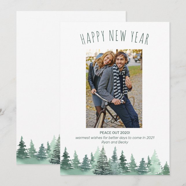 Cartes Pour Fêtes Annuelles Peace Out 2021 Forêt frontière Bonne année (Devant / Derrière)
