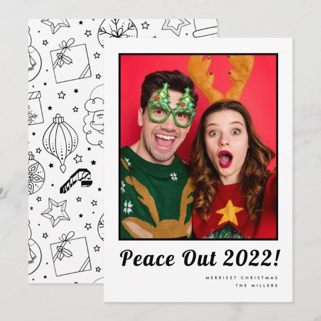 Cartes Pour Fêtes Annuelles Peace Out Fun Couple Photo Noël (Devant / Derrière)