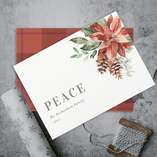 Cartes Pour Fêtes Annuelles Peace Poinsettia Bund'aquarelle Pine Noël
