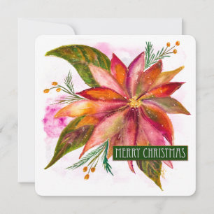 Cartes Pour Fêtes Annuelles PEACE POINSETTIA Joyeux Noël aquarelle plat