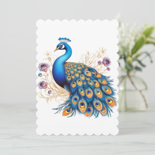Cartes Pour Fêtes Annuelles Peacock Avec Fleurs Violettes