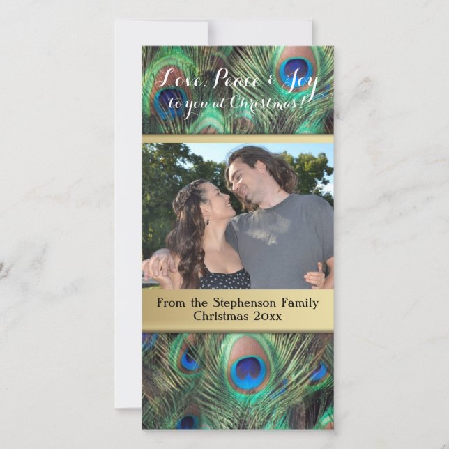 Cartes Pour Fêtes Annuelles Peacock Feather Christmas Love Peace Joie Holiday (Devant)