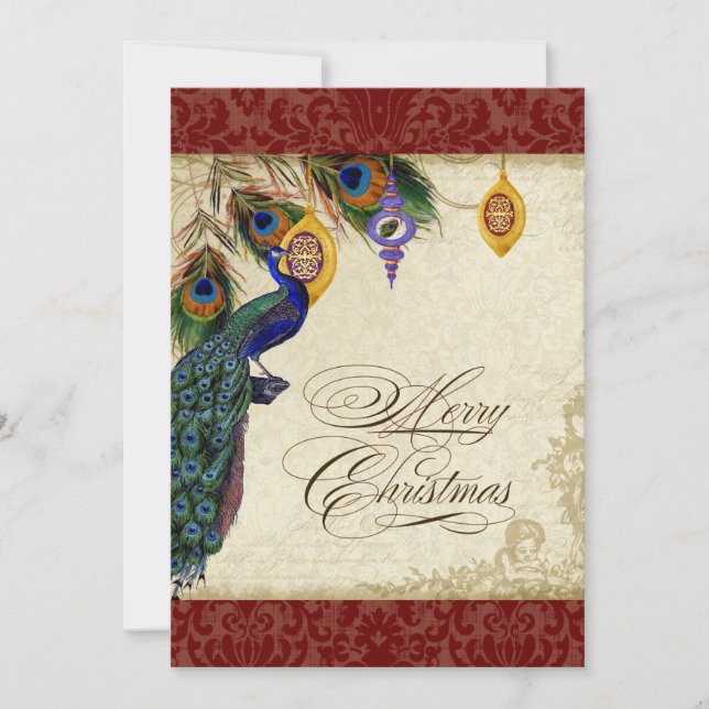 Cartes Pour Fêtes Annuelles Peacock & Feather Formelle Ornament Card (Devant)