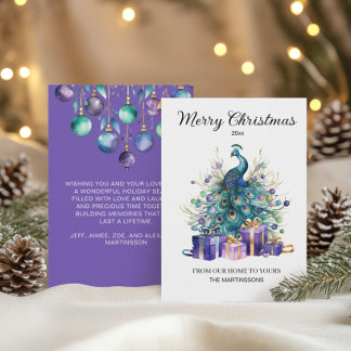 Cartes Pour Fêtes Annuelles Peacock Joyeux Noël violet bleu Turquoise