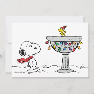 Cartes Pour Fêtes Annuelles Peanuts   Snoopy & Woodstock Bain d'oiseau gelé