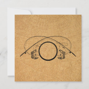 Cartes Pour Fêtes Annuelles Pêche à la mouche Antique FIshing Rods Illustratio