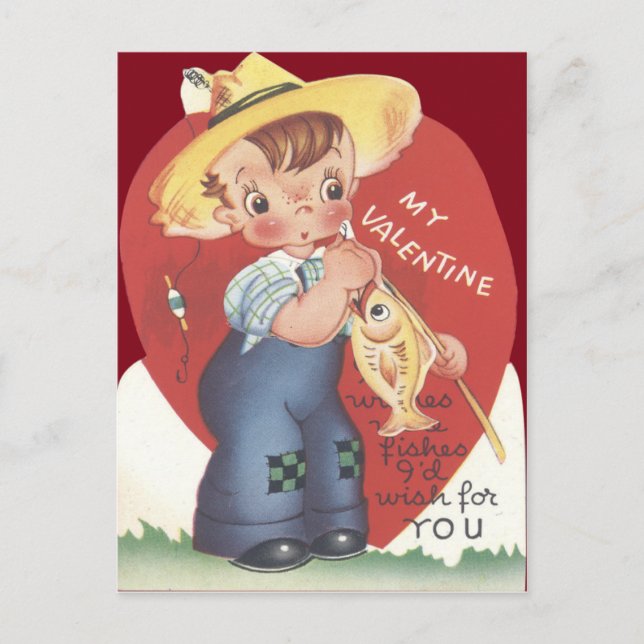 Cartes Pour Fêtes Annuelles Pêche Pole Poisson Pays Garçon Valentine (Devant)