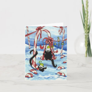Cartes Pour Fêtes Annuelles Peek & Boo Cats Christmas CandyLand Card by Bihrle