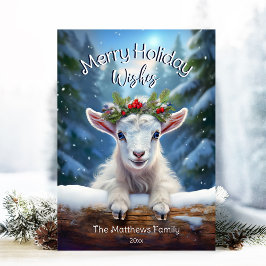 Cartes Pour Fêtes Annuelles Peeking Baby Chèvre Hiver Wonderland Forêt Joyeux