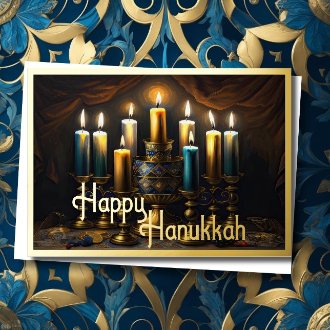Cartes Pour Fêtes Annuelles Peindre Menorah Joyeux Hanoukka (Créateur téléchargé)