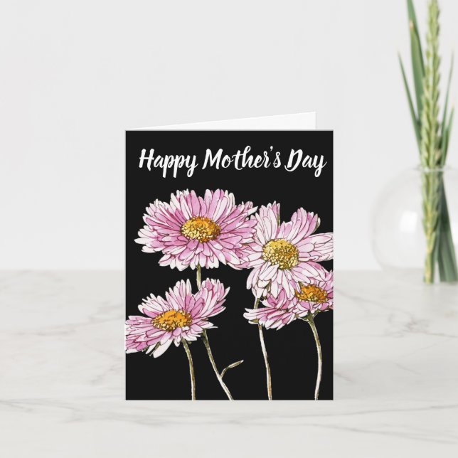 Cartes Pour Fêtes Annuelles Peint rose et blanc Asters fête des mères (Devant)