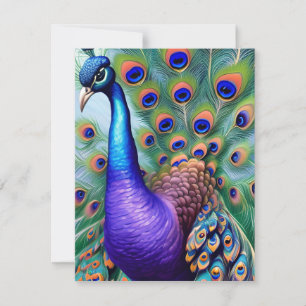 Cartes Pour Fêtes Annuelles Peinture à l'huile d'un paon violet lunatique