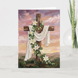 Cartes Pour Fêtes Annuelles Peinture à l'huile inspirante de Pâques Croix Lys