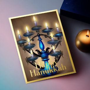 Cartes Pour Fêtes Annuelles Peinture Abstraite de Menorah Gold Cafe