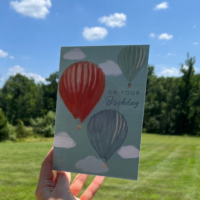 Cartes Pour Fêtes Annuelles Peinture aquarelle Ballons à air chaud Anniversair (Créateur téléchargé)