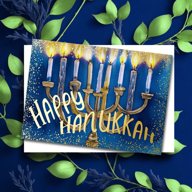 Cartes Pour Fêtes Annuelles Peinture aquarelle Menorah Happy Hanoukka (Créateur téléchargé)