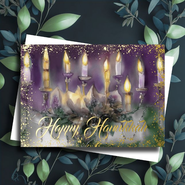 Cartes Pour Fêtes Annuelles Peinture aquarelle Menorah Happy Hanoukka (Créateur téléchargé)