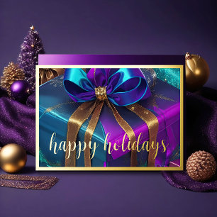 Cartes Pour Fêtes Annuelles Peinture Cadeaux de Noël Purple Turquoise Blue Gol