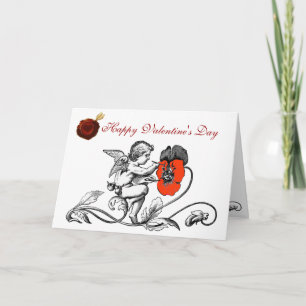 CARTES POUR FÊTES ANNUELLES PEINTURE D'ANGE ROUGE FLEURS DE LA VALENTINE JOUR 
