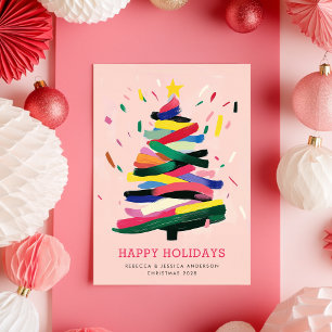 Cartes Pour Fêtes Annuelles Peinture d'arbre de Noël moderne colorée non photo