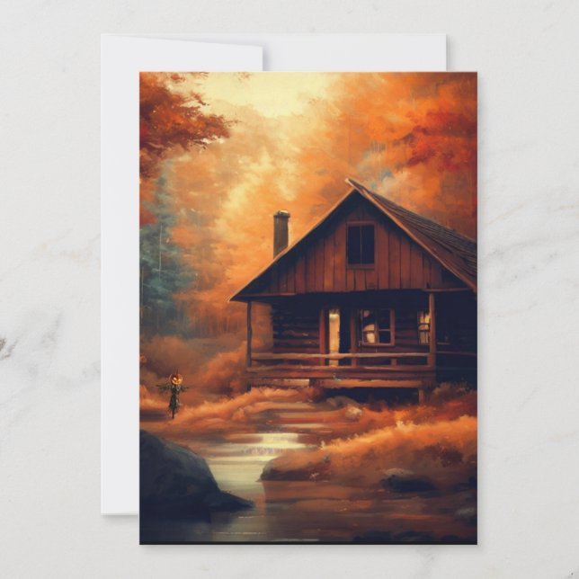 Cartes Pour Fêtes Annuelles Peinture d'automne/de saison/Halloween/rustique (Devant)