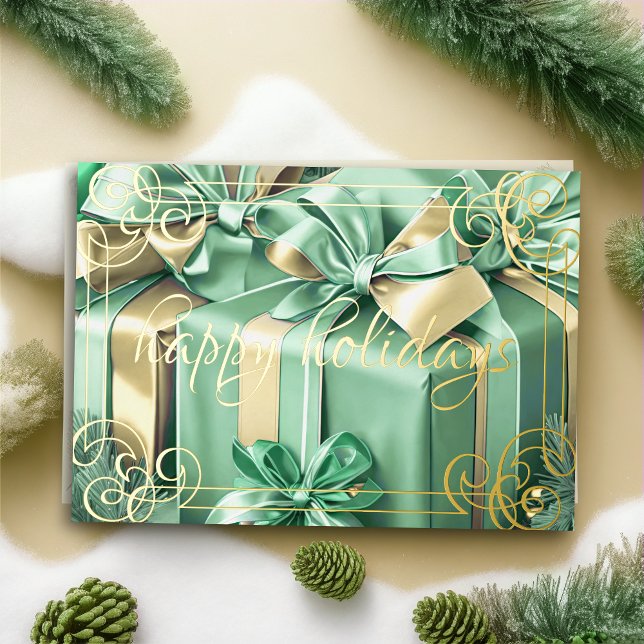 Cartes Pour Fêtes Annuelles Peinture de cadeaux de Noël vert menthe (Créateur téléchargé)