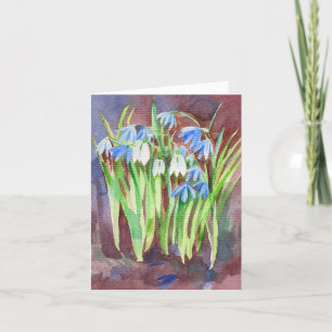 Cartes Pour Fêtes Annuelles Peinture de fleurs de printemps bleu de la Sibérie