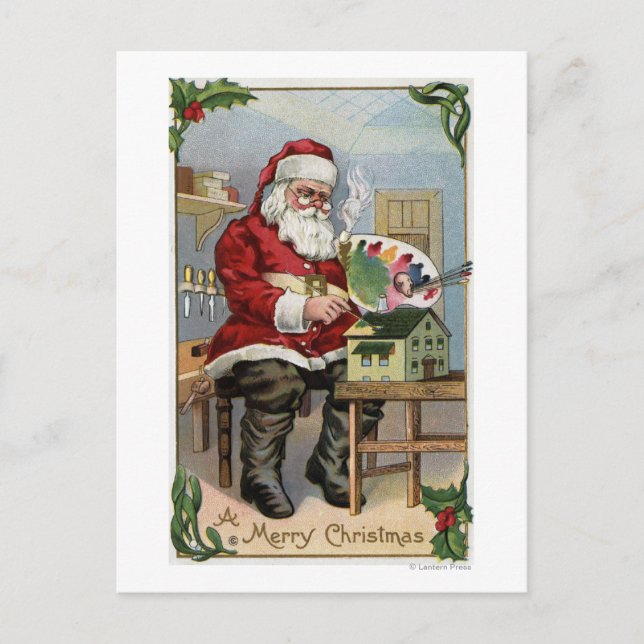 Cartes Pour Fêtes Annuelles Peinture de GreetingSanta de Noël (Devant)