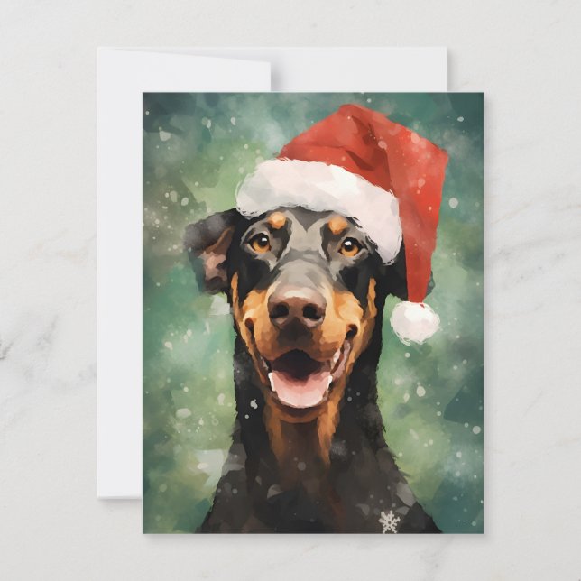 Cartes Pour Fêtes Annuelles Peinture de Noël Doberman (Devant)