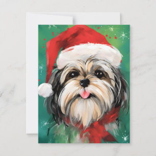 Cartes Pour Fêtes Annuelles Peinture de Noël Shih Tzu