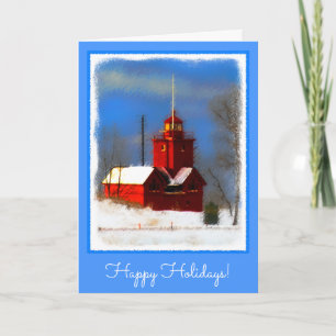 Cartes Pour Fêtes Annuelles Peinture de phare rouge - Art original