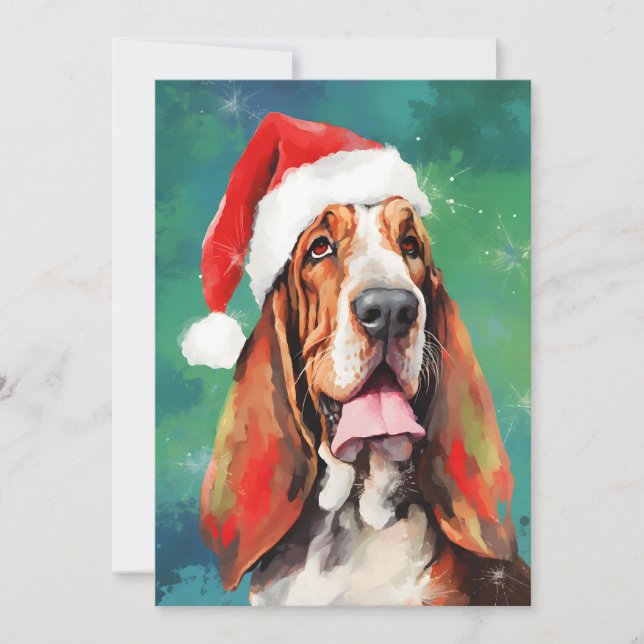 Cartes Pour Fêtes Annuelles Peinture de pinceau de Noël de Basset Hound (Devant)