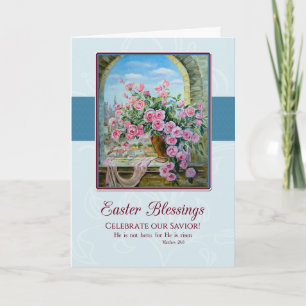 Cartes Pour Fêtes Annuelles Peinture de Roses dans une fenêtre Pâques chrétien