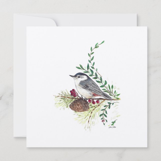 Cartes Pour Fêtes Annuelles Peinture d'oiseaux nuthatch (Devant)