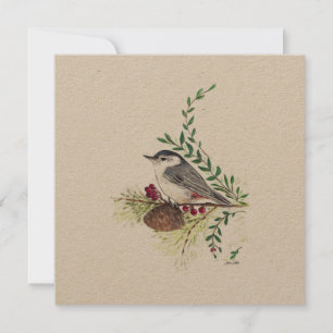 Cartes Pour Fêtes Annuelles Peinture d'oiseaux nuthatch