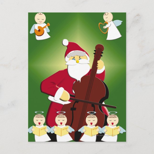 Cartes Pour Fêtes Annuelles Peinture du père noël jouant le violoncelle avec (Devant)