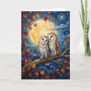 Cartes Pour Fêtes Annuelles Peinture romantique de hiboux au clair de lune