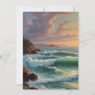 Cartes Pour Fêtes Annuelles Peinture sur la mer du coucher du soleil