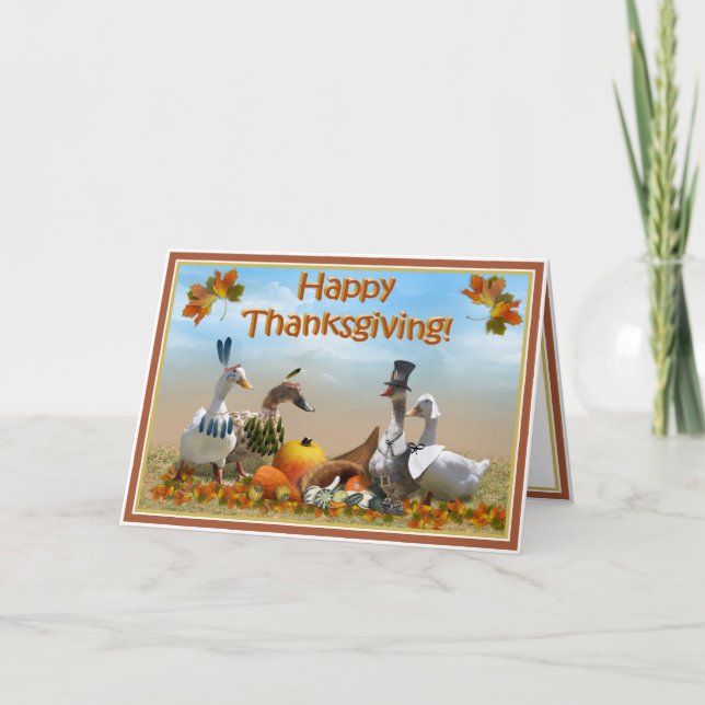 Cartes Pour Fêtes Annuelles Pèlerin de Thanksgiving et Canards indiens (Devant)