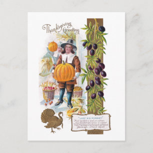 Cartes Pour Fêtes Annuelles Pèlerins, prunes et Citrouille Action de grâces Vi